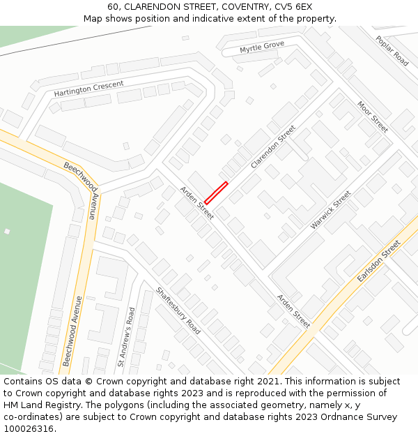 60, CLARENDON STREET, COVENTRY, CV5 6EX: Location map and indicative extent of plot