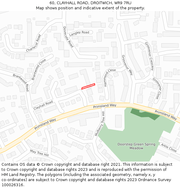 60, CLAYHALL ROAD, DROITWICH, WR9 7RU: Location map and indicative extent of plot