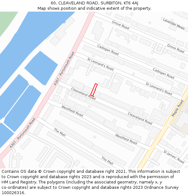 60, CLEAVELAND ROAD, SURBITON, KT6 4AJ: Location map and indicative extent of plot