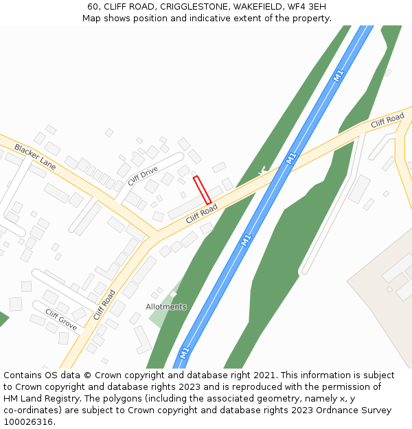 60, CLIFF ROAD, CRIGGLESTONE, WAKEFIELD, WF4 3EH: Location map and indicative extent of plot