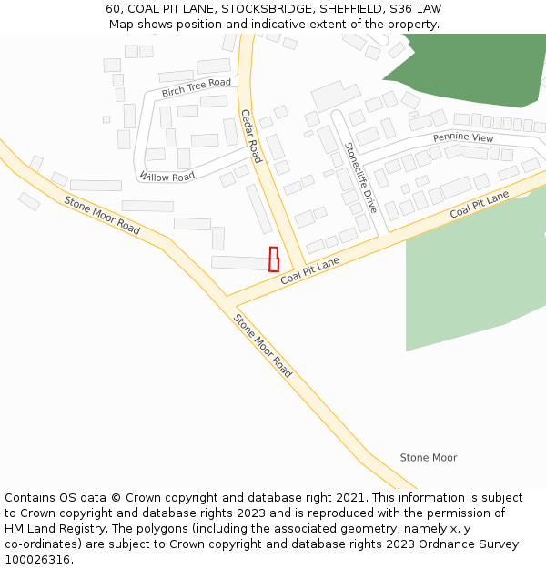 60, COAL PIT LANE, STOCKSBRIDGE, SHEFFIELD, S36 1AW: Location map and indicative extent of plot