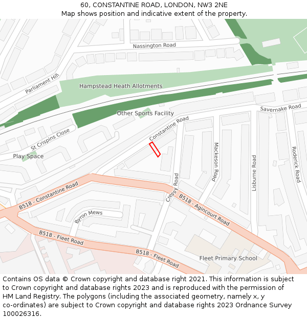60, CONSTANTINE ROAD, LONDON, NW3 2NE: Location map and indicative extent of plot