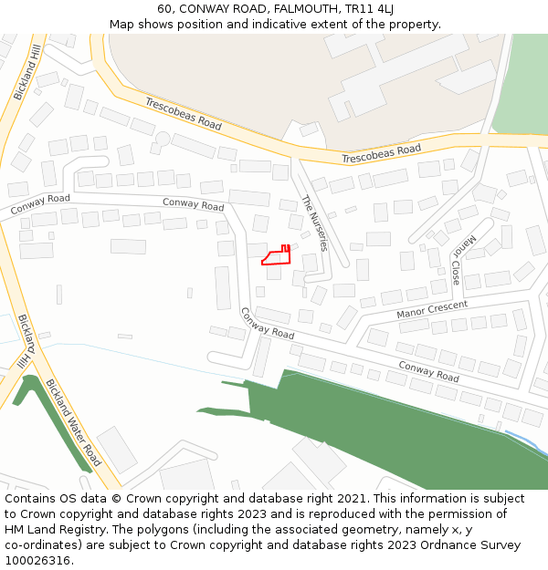 60, CONWAY ROAD, FALMOUTH, TR11 4LJ: Location map and indicative extent of plot
