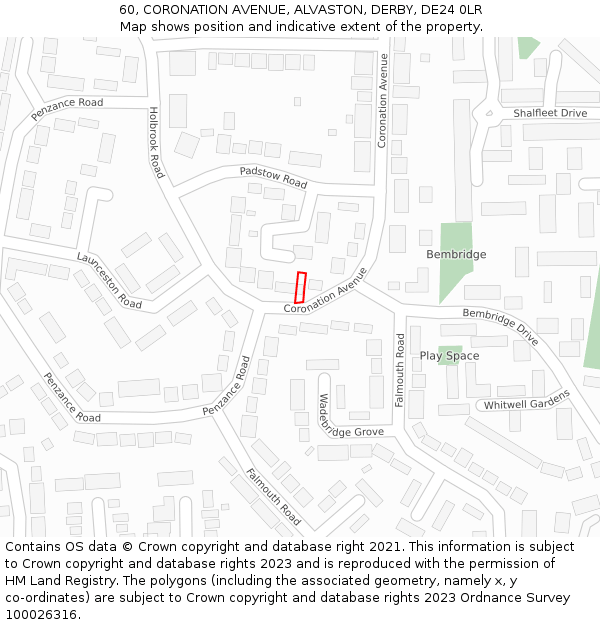 60, CORONATION AVENUE, ALVASTON, DERBY, DE24 0LR: Location map and indicative extent of plot