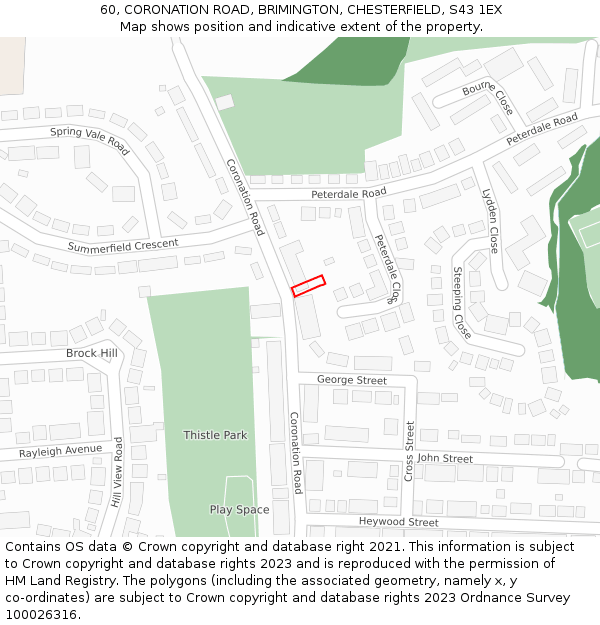 60, CORONATION ROAD, BRIMINGTON, CHESTERFIELD, S43 1EX: Location map and indicative extent of plot