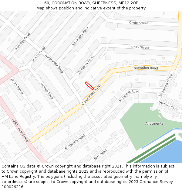 60, CORONATION ROAD, SHEERNESS, ME12 2QP: Location map and indicative extent of plot