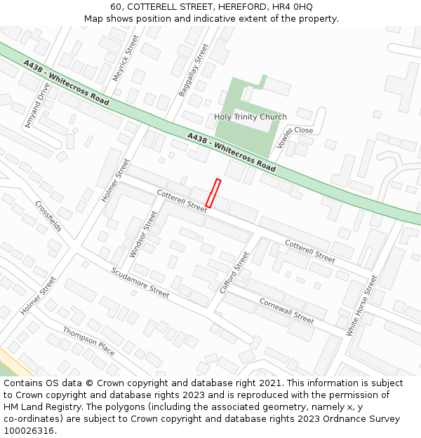 60, COTTERELL STREET, HEREFORD, HR4 0HQ: Location map and indicative extent of plot