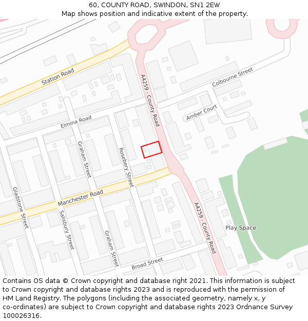 60, COUNTY ROAD, SWINDON, SN1 2EW: Location map and indicative extent of plot
