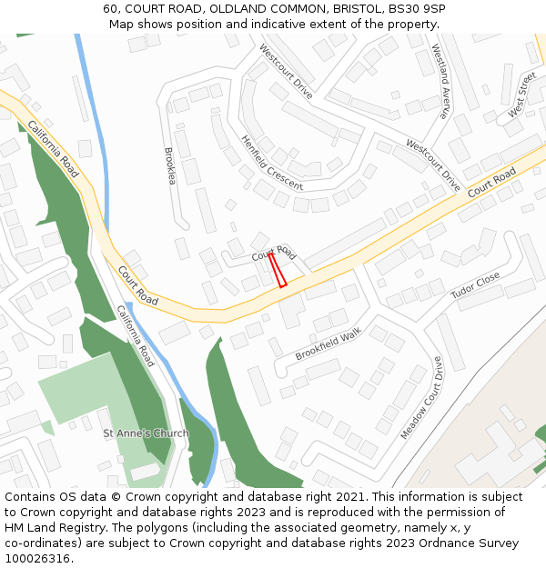 60, COURT ROAD, OLDLAND COMMON, BRISTOL, BS30 9SP: Location map and indicative extent of plot