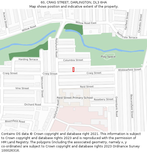 60, CRAIG STREET, DARLINGTON, DL3 6HA: Location map and indicative extent of plot