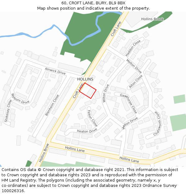 60, CROFT LANE, BURY, BL9 8BX: Location map and indicative extent of plot