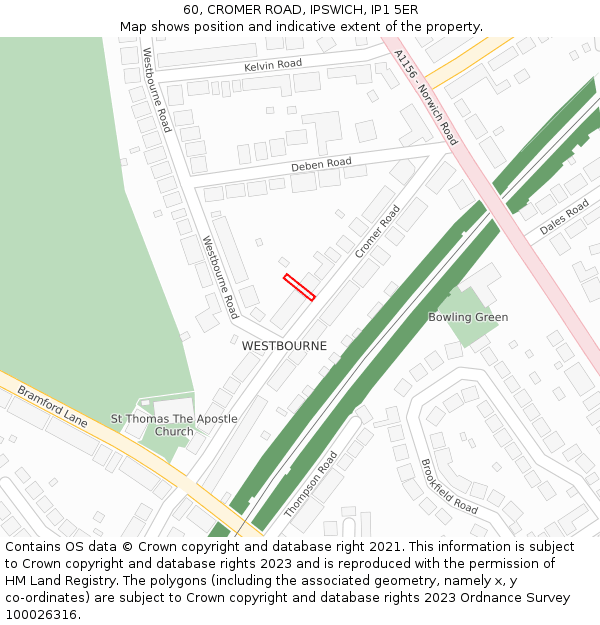 60, CROMER ROAD, IPSWICH, IP1 5ER: Location map and indicative extent of plot