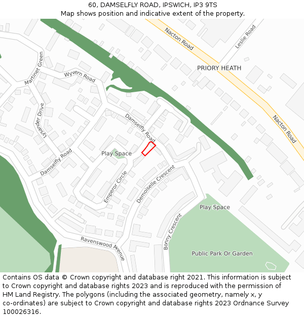 60, DAMSELFLY ROAD, IPSWICH, IP3 9TS: Location map and indicative extent of plot