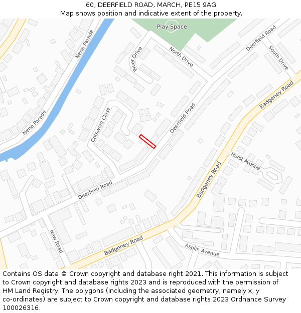 60, DEERFIELD ROAD, MARCH, PE15 9AG: Location map and indicative extent of plot