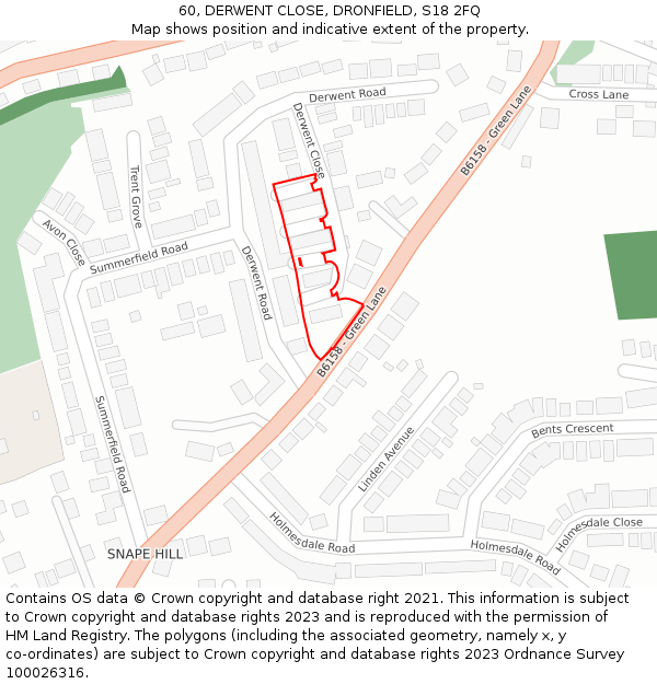 60, DERWENT CLOSE, DRONFIELD, S18 2FQ: Location map and indicative extent of plot