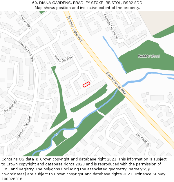 60, DIANA GARDENS, BRADLEY STOKE, BRISTOL, BS32 8DD: Location map and indicative extent of plot