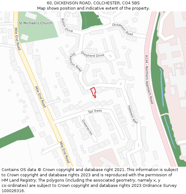60, DICKENSON ROAD, COLCHESTER, CO4 5BS: Location map and indicative extent of plot
