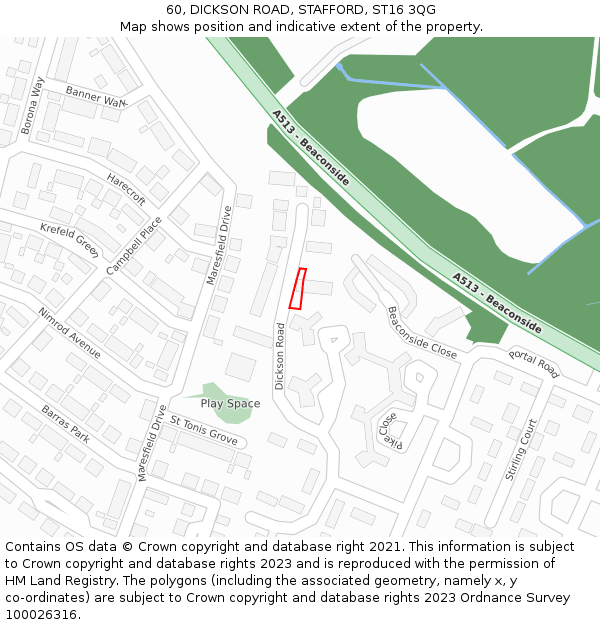 60, DICKSON ROAD, STAFFORD, ST16 3QG: Location map and indicative extent of plot