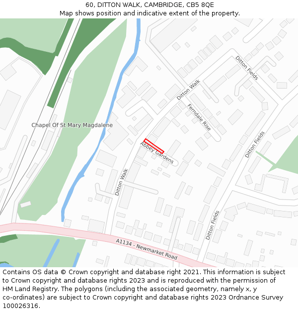 60, DITTON WALK, CAMBRIDGE, CB5 8QE: Location map and indicative extent of plot