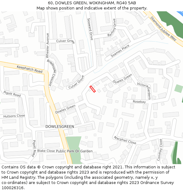 60, DOWLES GREEN, WOKINGHAM, RG40 5AB: Location map and indicative extent of plot