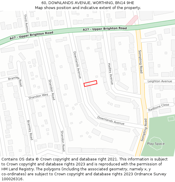 60, DOWNLANDS AVENUE, WORTHING, BN14 9HE: Location map and indicative extent of plot