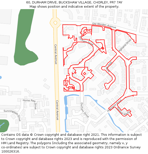 60, DURHAM DRIVE, BUCKSHAW VILLAGE, CHORLEY, PR7 7AY: Location map and indicative extent of plot