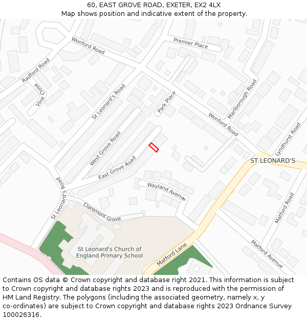 60, EAST GROVE ROAD, EXETER, EX2 4LX: Location map and indicative extent of plot