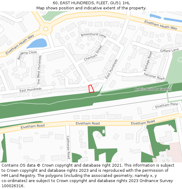60, EAST HUNDREDS, FLEET, GU51 1HL: Location map and indicative extent of plot