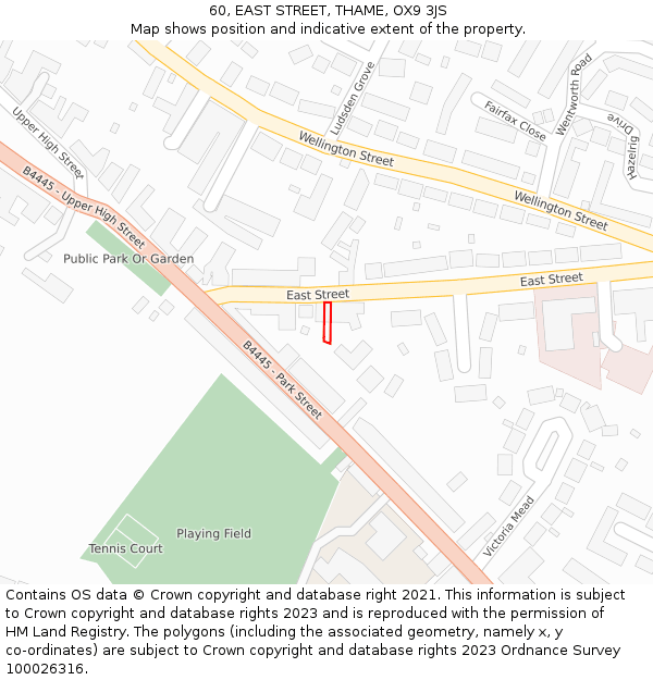 60, EAST STREET, THAME, OX9 3JS: Location map and indicative extent of plot