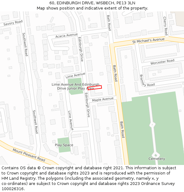 60, EDINBURGH DRIVE, WISBECH, PE13 3LN: Location map and indicative extent of plot