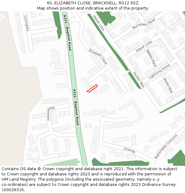 60, ELIZABETH CLOSE, BRACKNELL, RG12 9SZ: Location map and indicative extent of plot