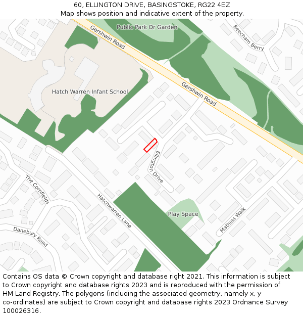 60, ELLINGTON DRIVE, BASINGSTOKE, RG22 4EZ: Location map and indicative extent of plot