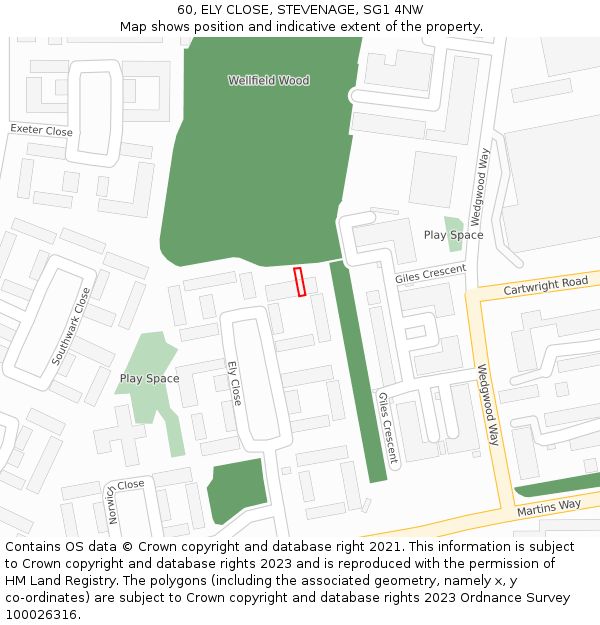 60, ELY CLOSE, STEVENAGE, SG1 4NW: Location map and indicative extent of plot