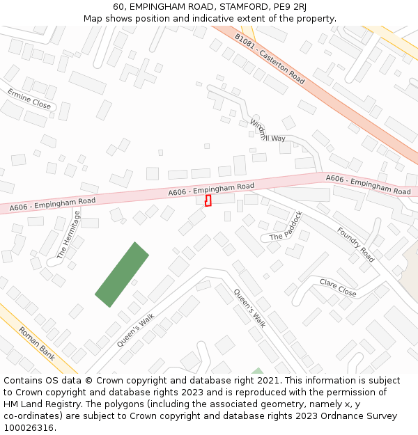 60, EMPINGHAM ROAD, STAMFORD, PE9 2RJ: Location map and indicative extent of plot