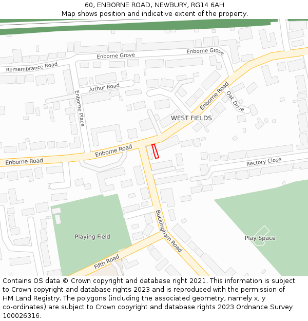 60, ENBORNE ROAD, NEWBURY, RG14 6AH: Location map and indicative extent of plot