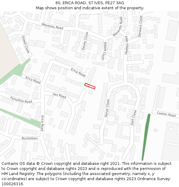 60, ERICA ROAD, ST IVES, PE27 3AG: Location map and indicative extent of plot