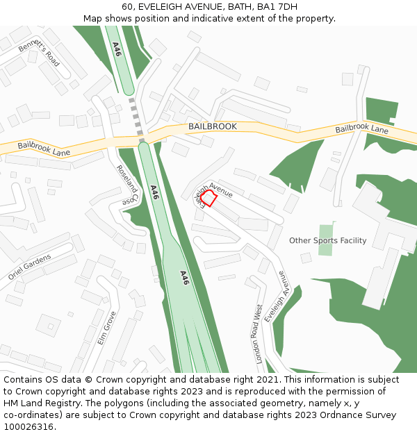 60, EVELEIGH AVENUE, BATH, BA1 7DH: Location map and indicative extent of plot