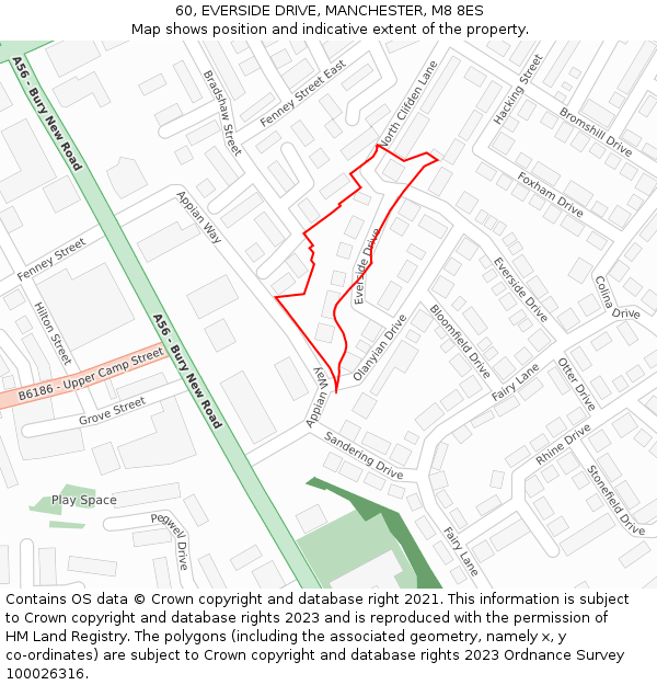 60, EVERSIDE DRIVE, MANCHESTER, M8 8ES: Location map and indicative extent of plot