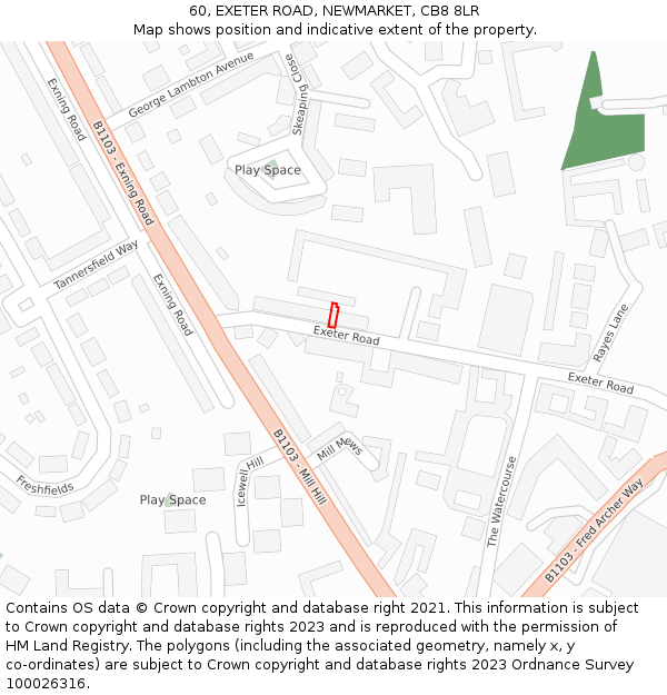 60, EXETER ROAD, NEWMARKET, CB8 8LR: Location map and indicative extent of plot