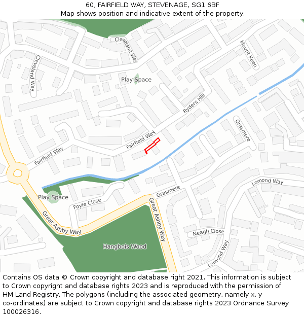 60, FAIRFIELD WAY, STEVENAGE, SG1 6BF: Location map and indicative extent of plot