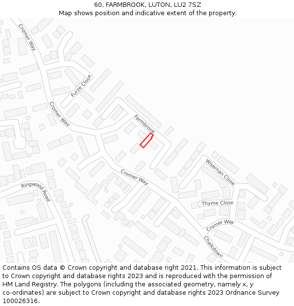 60, FARMBROOK, LUTON, LU2 7SZ: Location map and indicative extent of plot