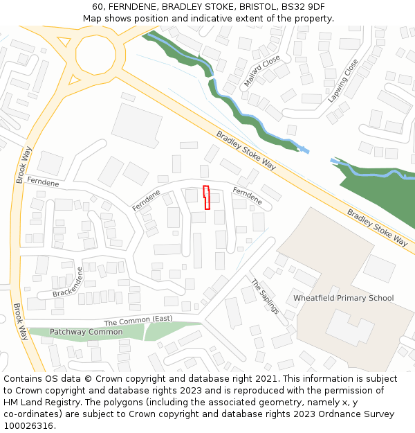 60, FERNDENE, BRADLEY STOKE, BRISTOL, BS32 9DF: Location map and indicative extent of plot