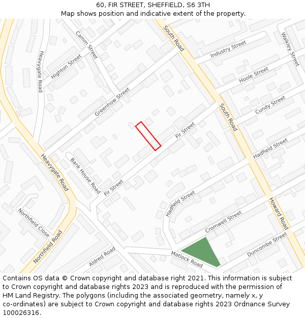 60, FIR STREET, SHEFFIELD, S6 3TH: Location map and indicative extent of plot
