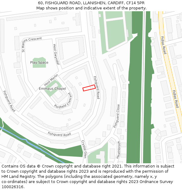 60, FISHGUARD ROAD, LLANISHEN, CARDIFF, CF14 5PR: Location map and indicative extent of plot