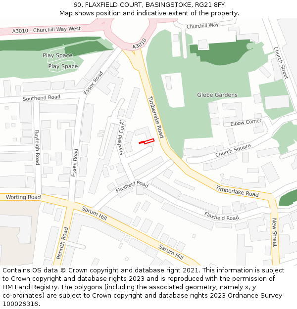 60, FLAXFIELD COURT, BASINGSTOKE, RG21 8FY: Location map and indicative extent of plot