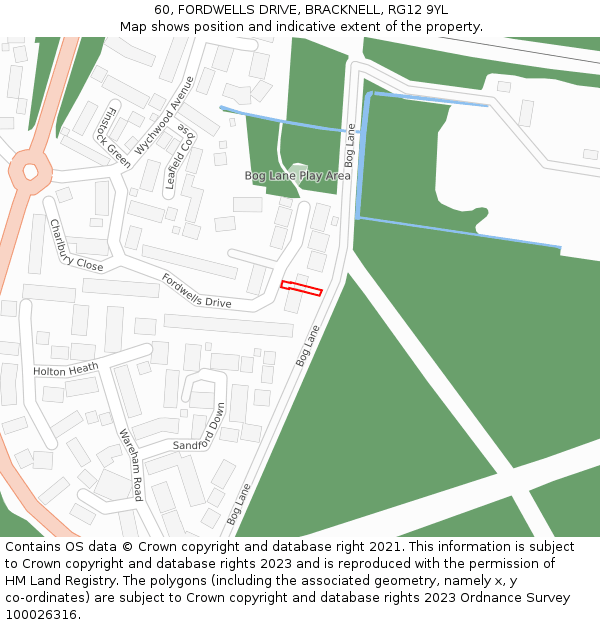 60, FORDWELLS DRIVE, BRACKNELL, RG12 9YL: Location map and indicative extent of plot