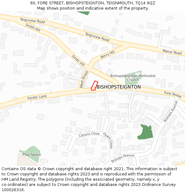60, FORE STREET, BISHOPSTEIGNTON, TEIGNMOUTH, TQ14 9QZ: Location map and indicative extent of plot