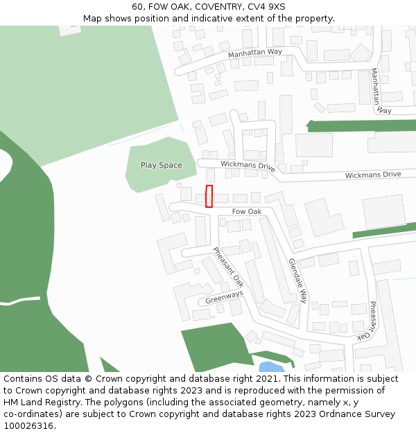 60, FOW OAK, COVENTRY, CV4 9XS: Location map and indicative extent of plot