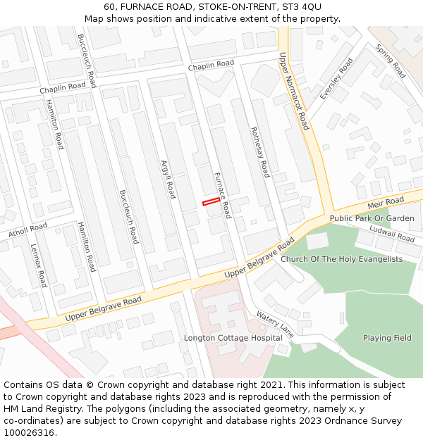 60, FURNACE ROAD, STOKE-ON-TRENT, ST3 4QU: Location map and indicative extent of plot