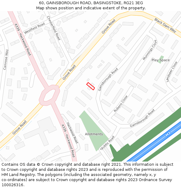 60, GAINSBOROUGH ROAD, BASINGSTOKE, RG21 3EG: Location map and indicative extent of plot